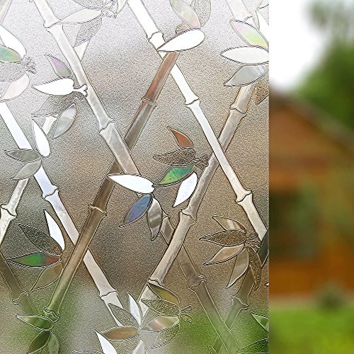 Rabbitgoo Privacy Window Film Frosted Film Decorative Window Cling Anti-UV Glass Films Self-adhesive Bamboo Films for Living Room Bedroom Kitchen Lobby Porch Office 35.4In. by 78.7In.