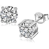 Vryssky Moissanite Stud Earrings 925 Sterling Silver Round Cut D Color VVS1 Moissanite Earrings Studs 18K White Gold Plated Jewelry for Women Men