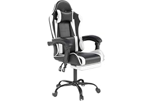 OS MOTOR Gaming Chair with Headrest and Lumbar Support, Ergonomic High Back Office Chair, Racing Style Executive Computer Desk Chair, Leather Adjustable Swivel Task Chair for Home Office (White)