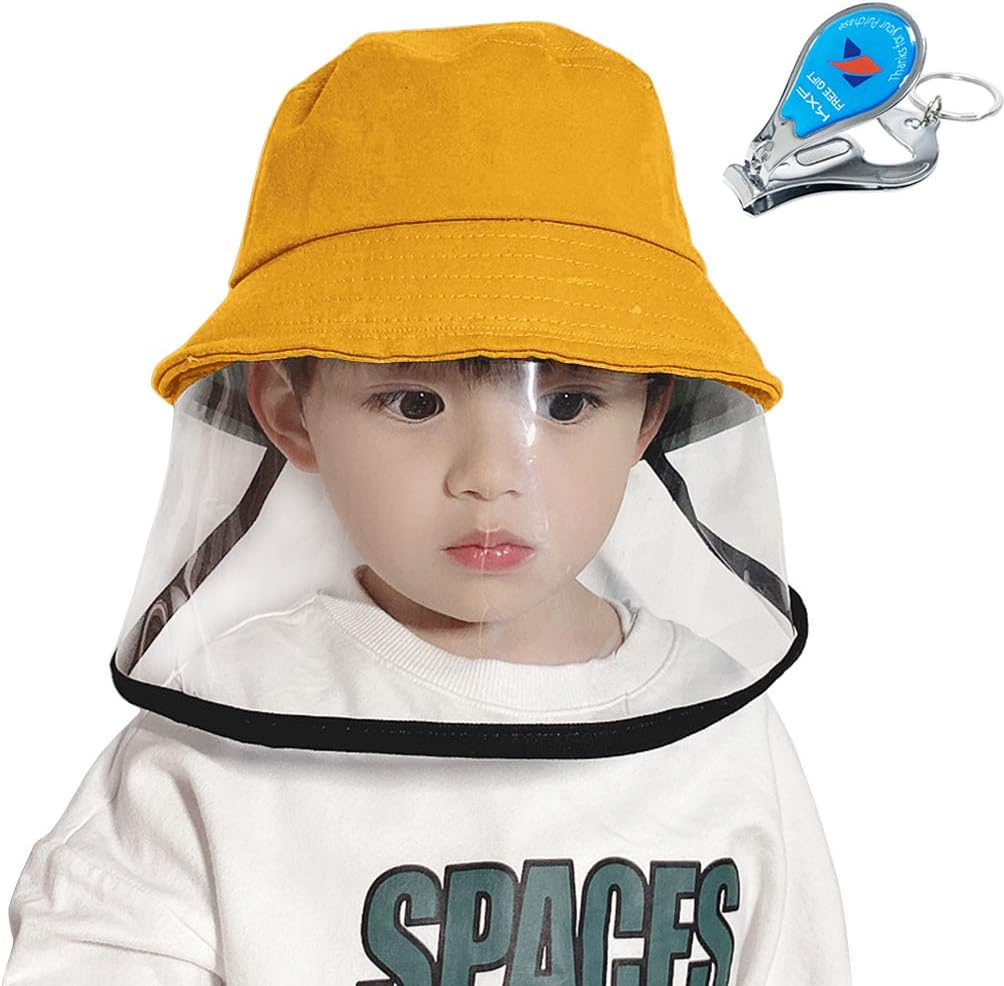 Lemical Kids Protective Face Shield Cover Hat Protective Fisherman Hat Anti-Spitting Bucket Cap Dustproof Splash Facial Mask Protection Cap for Full Face Child Protective Face Shield, Yellow