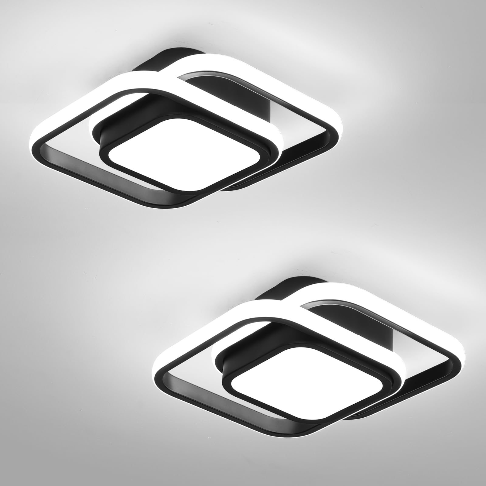 Photo 1 of 2 Packs Small Black Ceiling Light Square Modern LED Ceiling Lamp Cool White 6000K Hallway Lighting Fixtures for Bedroom Kitchen Living Room Study Hallway Small Asile Lamp Corridor Lights (Black)