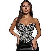 Dynvernal Floral Corset Tops for Women Strapless Bustier Lace Up Bodysuit Crop Tops for Party Club