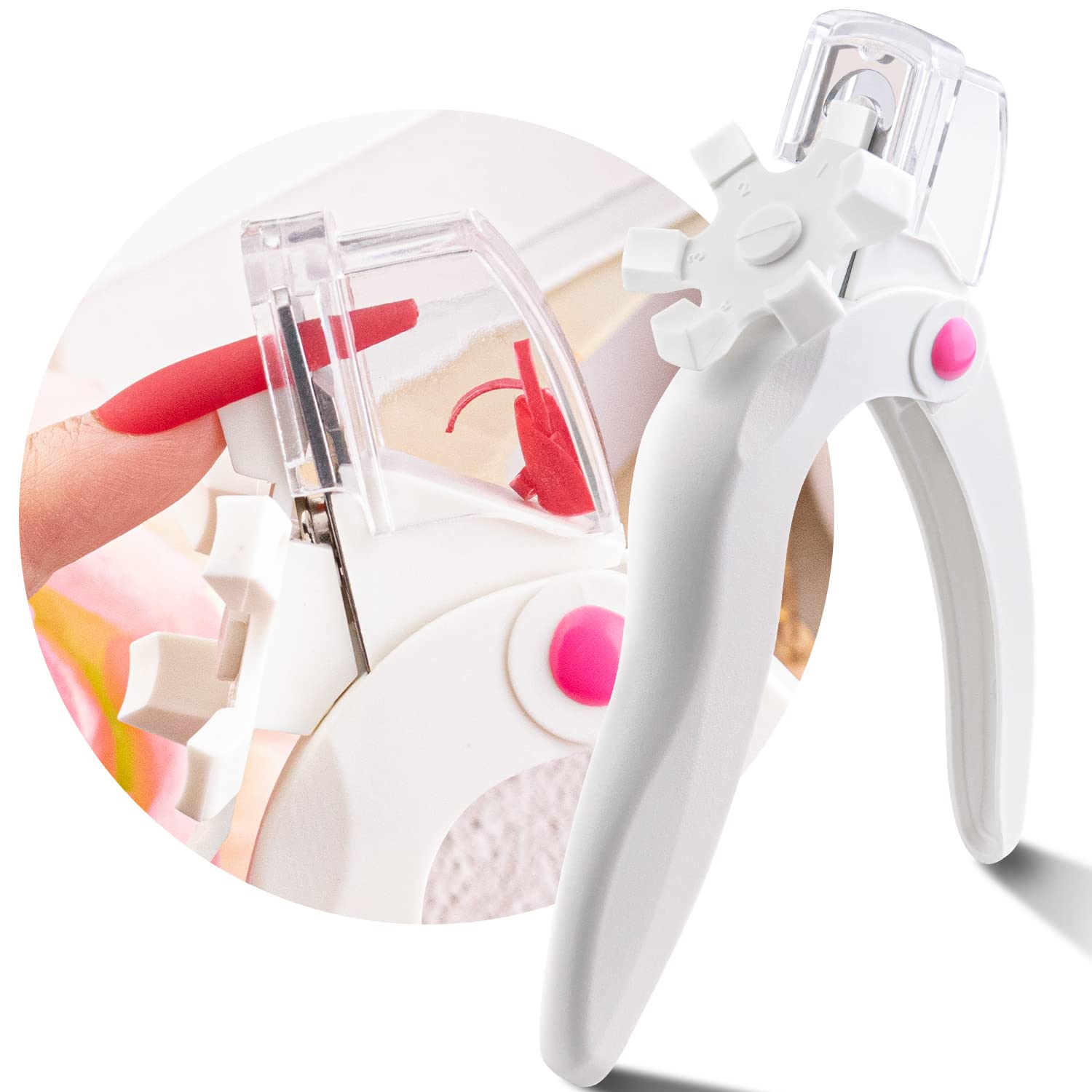 Photo 1 of Belleboost Adjustable Acrylic Nail Clippers with Sizer and Catcher, White Professional Dial Stainless Steel Blade Nail Tips Cutter, Artificial Fake Nail Trimmer, Manicure Tool for Salon Home Nail Art