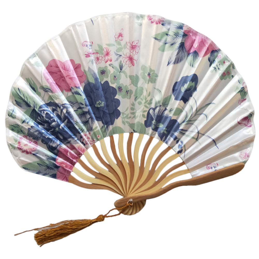 1SourceTek Silk Hand Held Folding Fans 8.27 inches (21cm) Women Hand Held Folding Fans With a Fabric Sleeve Protection for Gifts - Chinese Retro Style (Orchid)