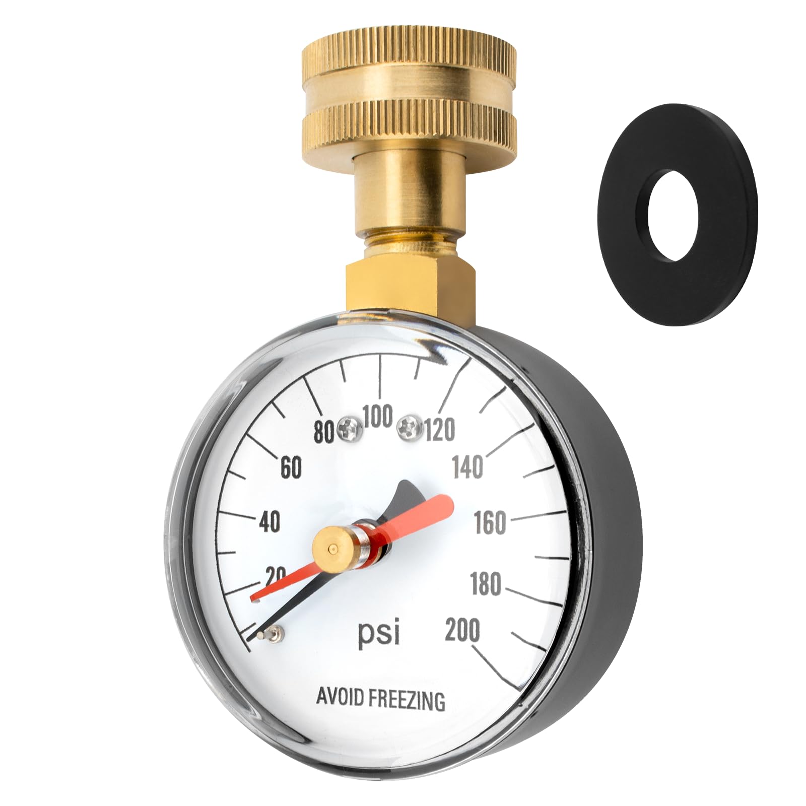 Photo 1 of 0-200 PSI Water Pressure Test Gauge for Home Faucet, House Tube, Hose Measurement, 2-1/2" Dial 3/4" Female Garden Hose Thread Connection Gauge with Red Indicator