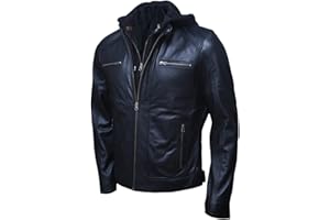 ARTISTRY LEATHER Artistry Mens Genuine Lambskin Leather Motorcycle Jacket with Removable Hood in Black Brown