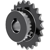 FOCMKEAS 20 Tooth Roller Chain Sprocket, 25 Chain, 1/2" Bore, Kw | B Type Hardened Teeth, Sigle Strand, 1/4" Pitch, Black Oxide 1045 Carbon Steel with Fasten Screws for 04C Chain