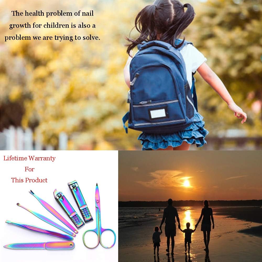 Mini Rainbow Manicure Kits for Girls 7 in 1 Nail Clippers Set for Women Professional Nail Kit Portable Nail Care Travel or Home Use: Health & Personal Care