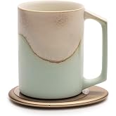 Ui Artist Collection Self-Heating Mug Set &ndash; Mint Glacier | 12 fl oz / 355 mL Handcrafted Ceramic Coffee &amp; Tea Mug with Heating Pad