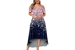 GENERIC Plus Size Dresses for Curvy Women 2024 Summer Boho Maxi Dress Short Sleeve Cold Shoulder Elegant Flowy Irregular Hem Dress