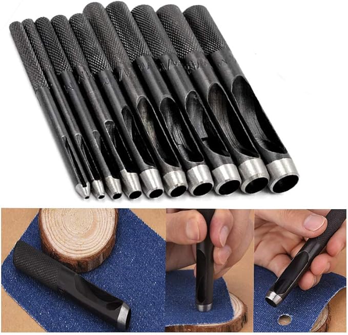 10pcs Hollow Hole Punch Set, Contivision 110mm Round Steel Leather Hole Punch Gasket Hole Punch
