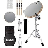 GrowDaily Drum Practice Pad Snare Drum Stand Set 12 In With Double Sided Silent Drum Pad,Drum Dampeners Gel, Drum sticks,Carr