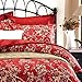 Wake In Cloud - Floral Comforter Set, Vintage Flowers Toile Coquette Pattern Printed, Soft Lightweight Bedding, 3 Pieces, Red, King Size