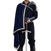 Runcati Mens Renaissance Shawl Half Shoulder Cape Medieval Samurai Cloak LARP Warrior Ren Faire Halloween Costume