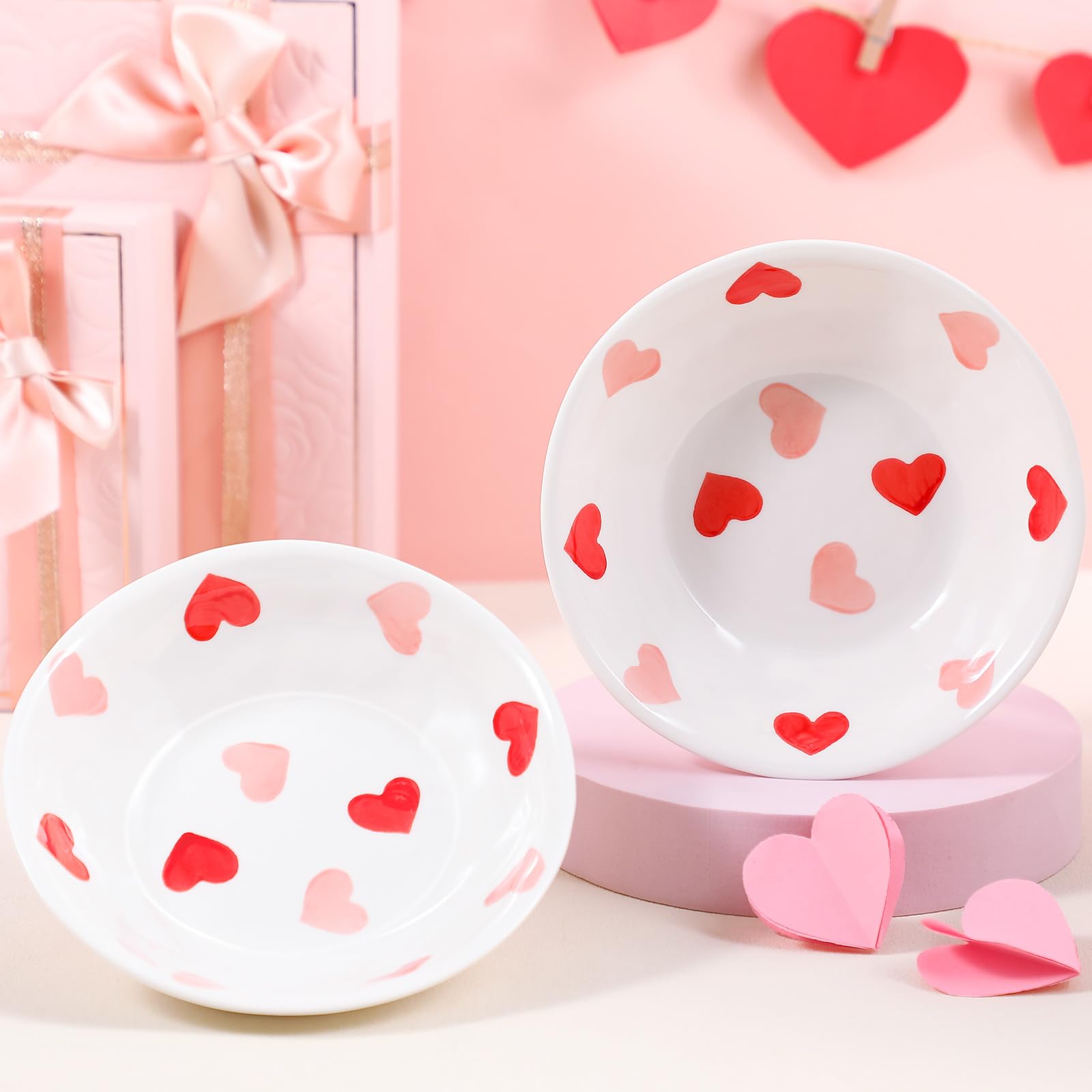 Photo 1 of 2 Pcs Heart Ceramic Plate 6.69 Inch Pink Red Dining Plates, Heart Shaped Serving Plates Love Salad Dessert Dishes Dinnerware Bowls for Home Kitchen Decoration