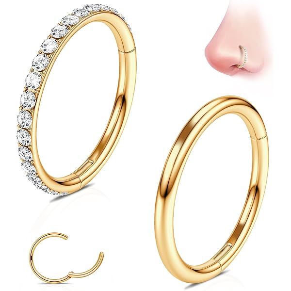 Staligue G23 Titanium Hinged Nose Hoops With Opal & CZ - 20G Septum, Cartilage, Helix Piercing Jewelry (6/7/8/10mm)