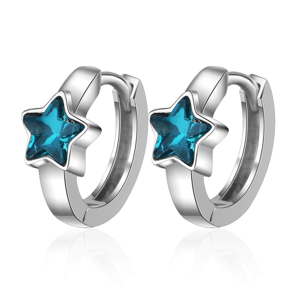 Cute Blue Crystal Star Circle Small Hoops Earrings for Women Jewelry Kids Girls Gifts oorbellen Gift