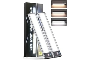 YIGER Under Cabinet Lights (2 Pack) - Rechargeable Battery Operated 52 LED 3 Color Motion Sensor Night Light, Dimmable, Ideal for Kitchen, Closet, & Other Indoor Spaces