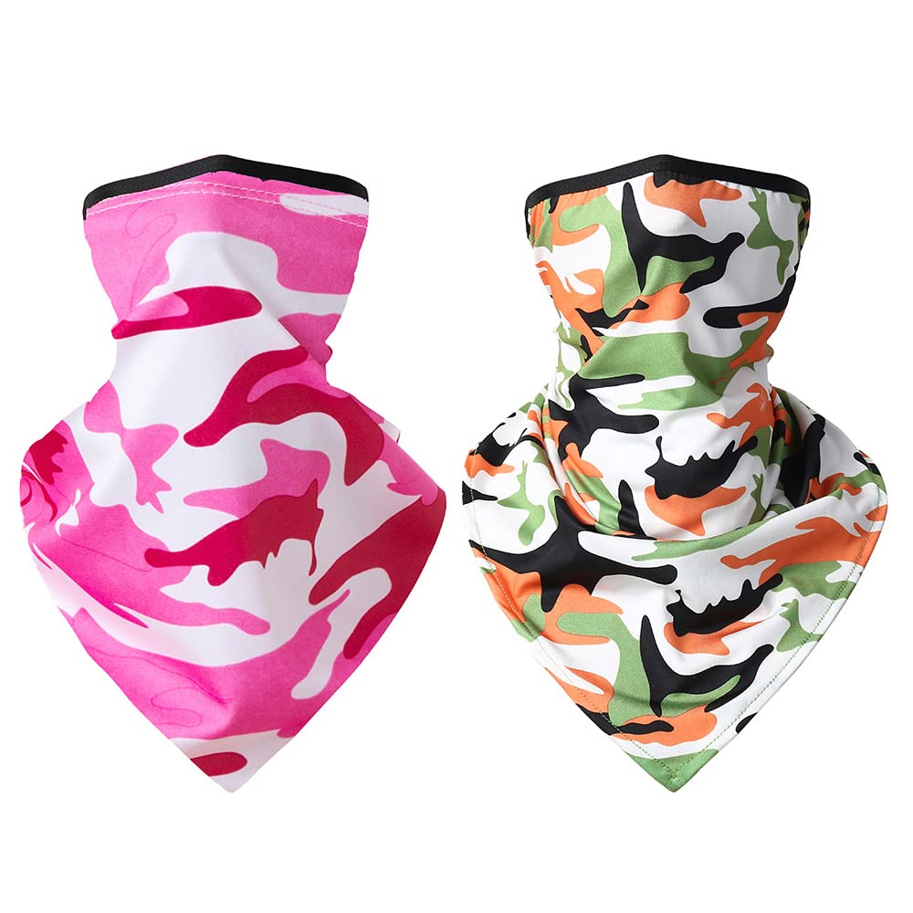VOANZO 2 Pcs Outdoor Multifunctional Sports Ice Silk Breathable Anti-dust Sun Protection Half Face Mask Headscarf, Magic Head Scarf for Riding, Motorcycling, Hiking, Fishing(Yellow + Rose Red)