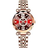 Avaner Women's Stainless Steel Watches: Analog Quartz Rhinestones Rosegold Adjustable Wrist Watches for Women Ladies