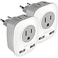 [2-Pack] European Adapter, VINTAR International Power Adaptor with 2 USB Ports,2 American Outlets- 4 in 1 European Plug Adapt
