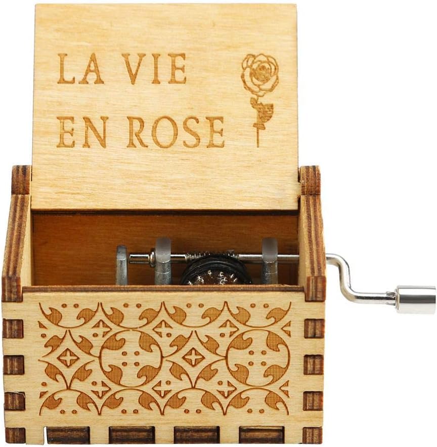 Rarembellish Wooden Hand Crank Rainbow Music Box, Classic Vintage Wood Handmade Musical Boxes Best Gift for Kids Friends