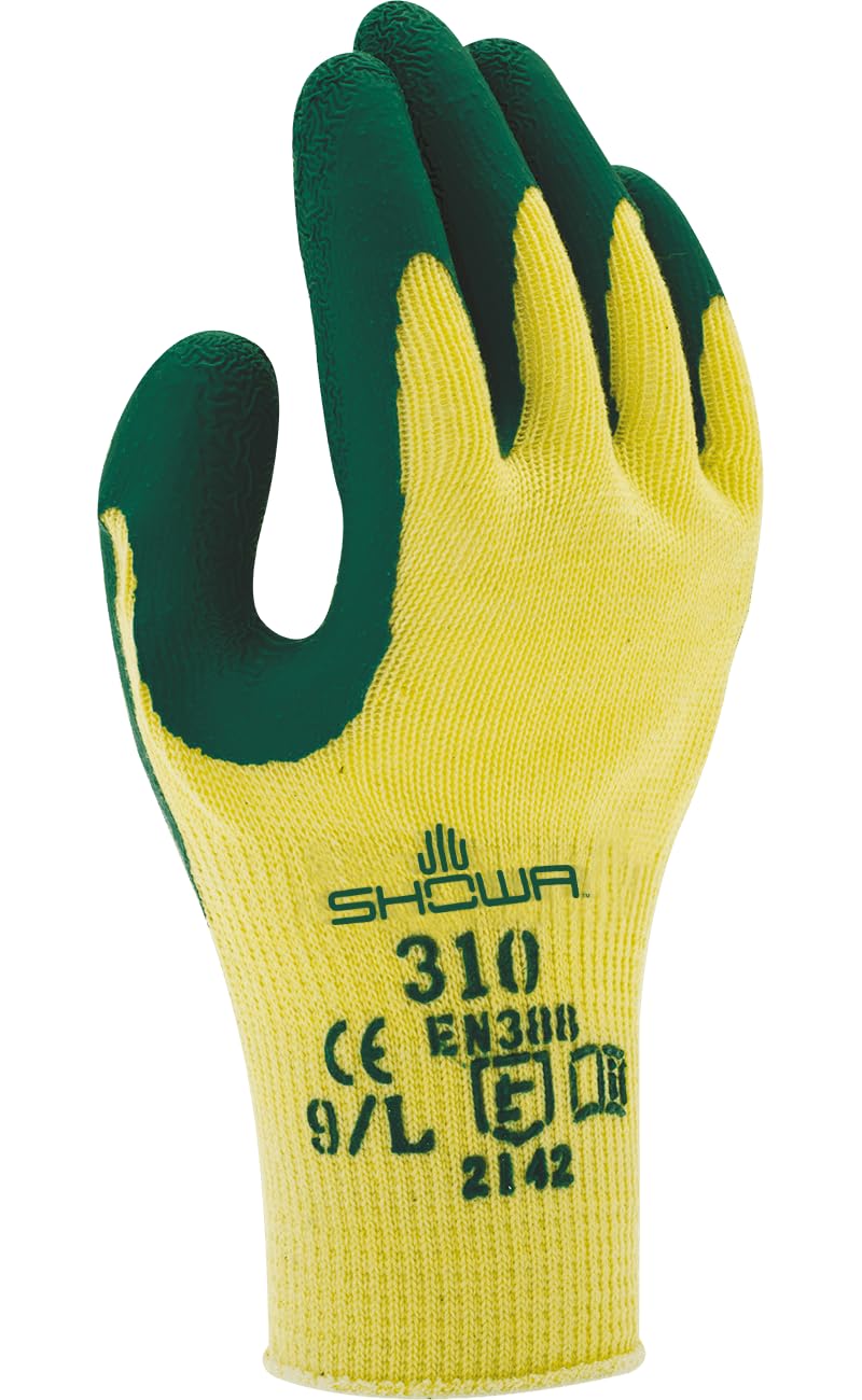 Showa 310XL Green 10 Gauge Polyester Cotton Gloves Latex Coated Palm, XL, green
