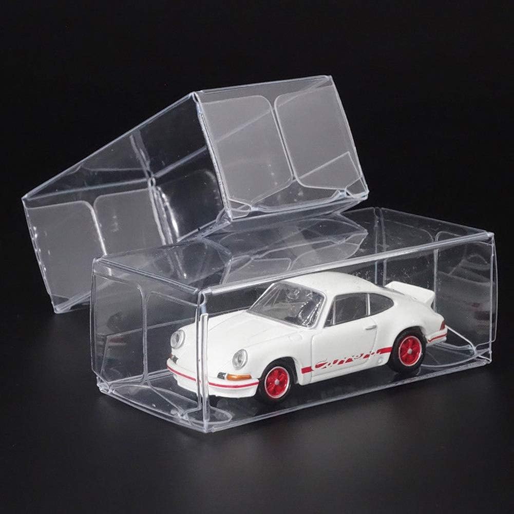 Julyue 50Pcs Plastics PVC Transparent Box Display Case, 1/64 Scale Vehicle Model Car Display Case Organizer Box, Model Car Exhibition Box Accessories(Transparent)