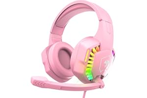 Wired Gaming Headset with Rainbow RGB Backlight Retractable Noise Isolating Microphone Stereo Sound Deep Bass Memory Foam Ear
