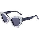 ICARA Fashion Womens Rhinestone Sunglasses Retro Black Cat Eye Sunglasses Crystal Sparkle For Women with UV protection