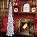MACTING 5ft Pop up Christmas Tinsel Tree with Lights, Easy-Assembly Coastal Glittery Pencil Tree for Home Holiday Party Winter Xmas Decorations (Silver)