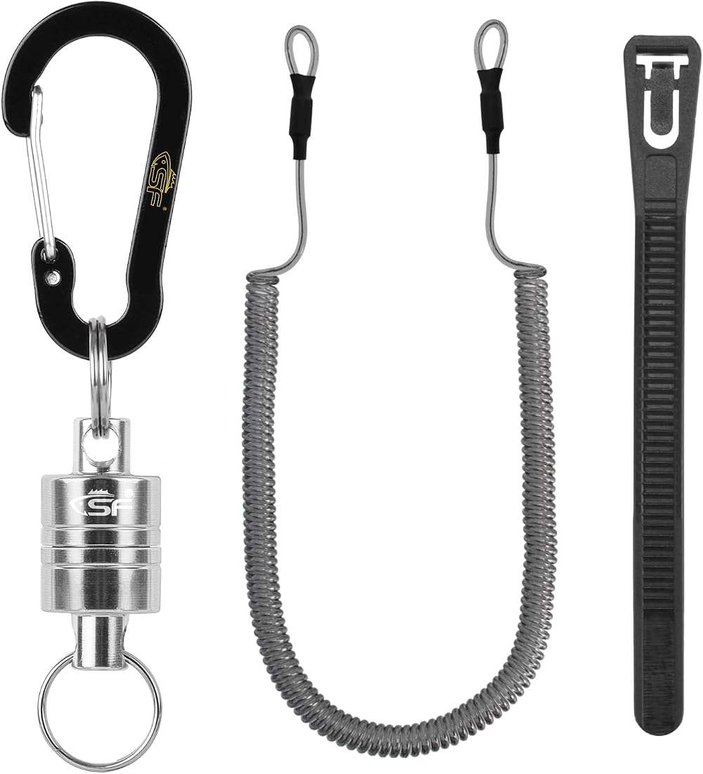 SF Magnetic Net Release Holder Aluminum Alloy Hook Coiled Lanyard Silver