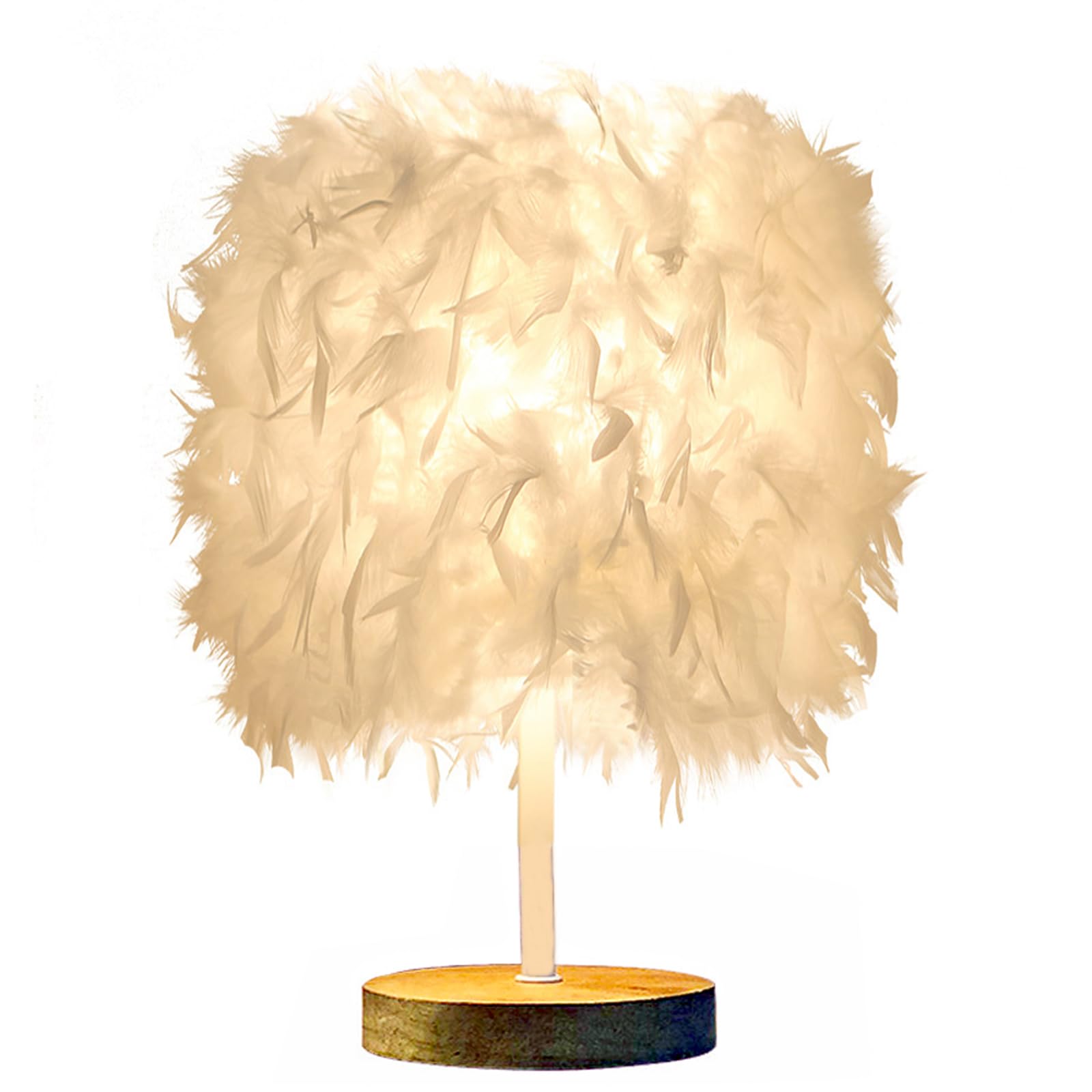 Meichoon Feather Table Lamp USB Plug-in LED Decorative Ambient Night Light Fixed Warm Light Soft Eye Protection for Bedroom Living Room LE22 White