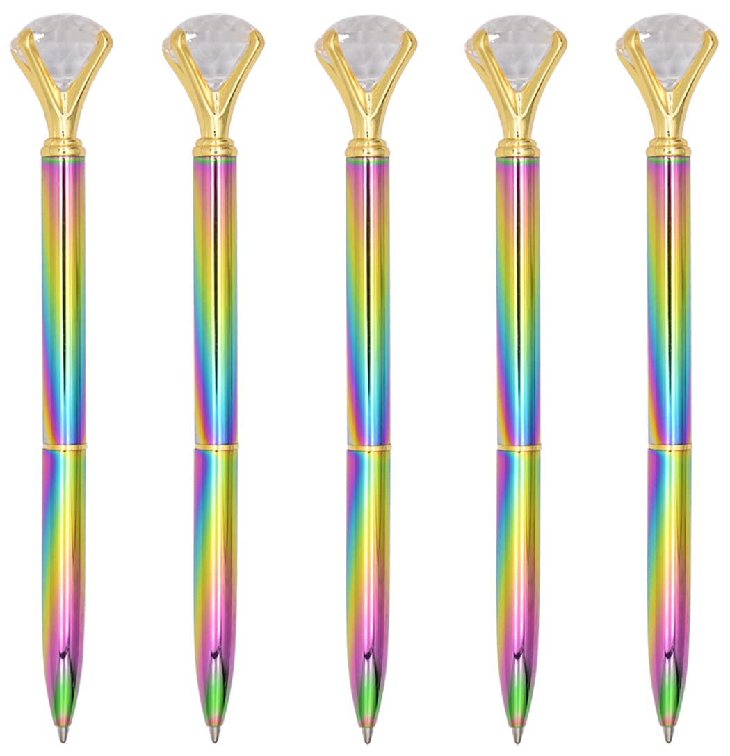 XIAOYU 5 Pieces Crystal Diamond Pens, Bling Metal Ballpoint Pens for Office School Supplies, 1.0 mm Black Ink, Gold Diamond