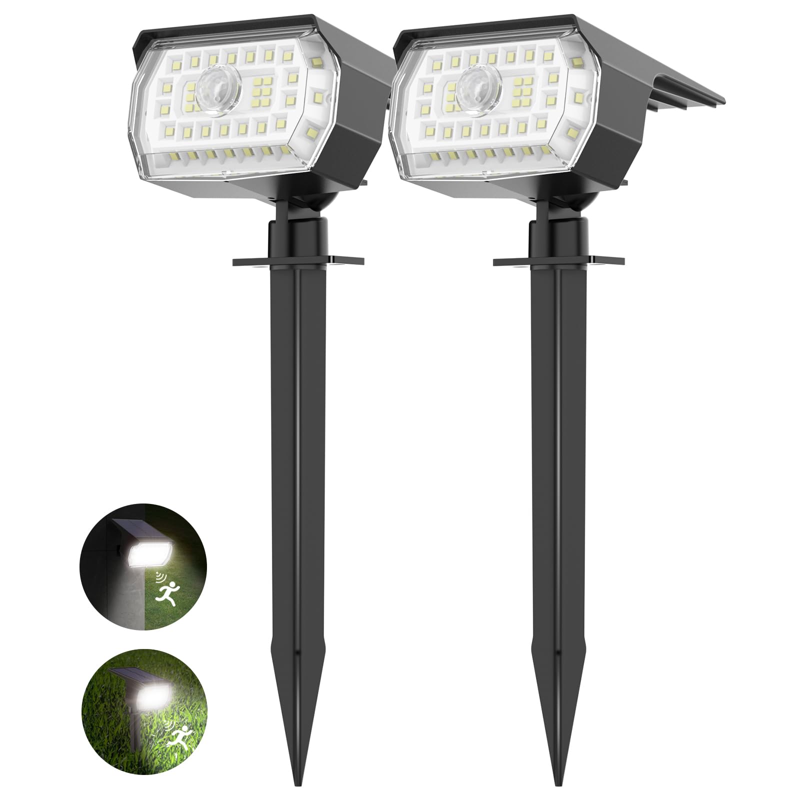 Solar Motion Sensor Lights Outdoor - 43LED Solar Spotlights 650LM, Cold White 650K IP65 Waterproof Wireless, Yard Driveway Walkway2 Pack