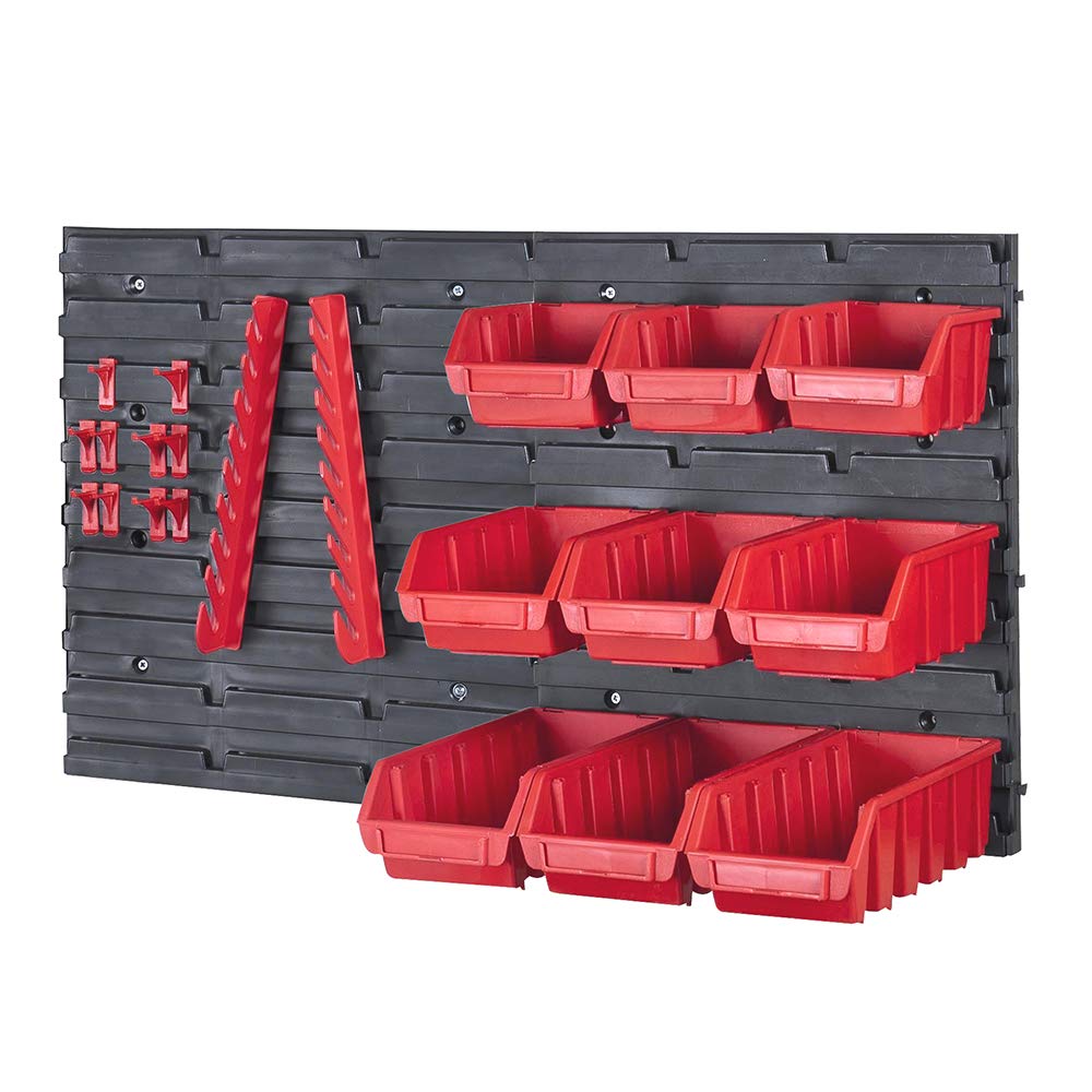 Faithfull FAIPAN12KIT Wall Mounted Organiser Storage Rack 22 Pieces, Including 9 Removable Bins