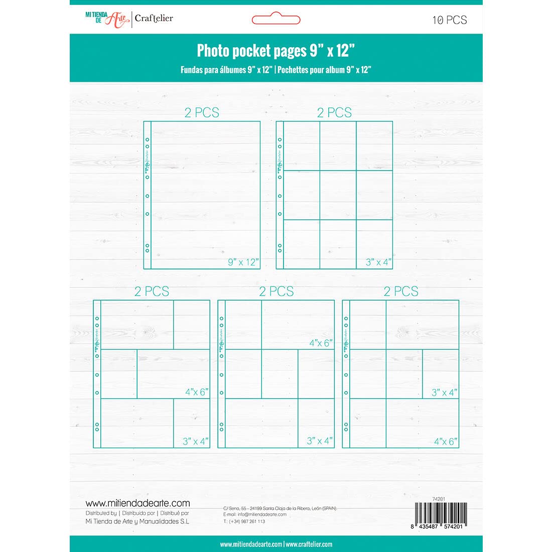 Craftelier - Pack of Clear Plastic Sleeves for Personalised Photo Albums | Includes 10 Sleeves of 9" x 12" (22.86 x 30.48 cm) in 5 Designs | Compatible with 3- and 4-Ring Albums