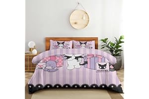 saevcuh 3 Piece Cartoon Bedding Set Cute Soft Duvet Comforter Cover Set Anime Decor Gifts with 1 Quilt Cover and 2 Pillowcase for Boy Girl Bedroom (KRM 1, Full:79 * 90 in)