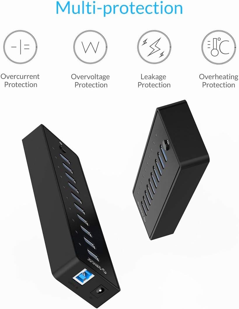 ORICO Powered USB Hub, 10 Ports 36W USB 3.0 Data Hub with 12V/3A Power Adapter for Computer, PC, Laptop, Mobile HDD, Flash Drive and More: Computers & Accessories