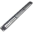 QiaoYoubang 1U Hinged 24 Port Blank Keystone Patch Panel for 19 Inch Rackmount or Wall Mount UTP Unloaded Patch Panel for Ethernet Cat6,Cat5, Cat5E Keystone Jacks or Multimedia (1U24PP)