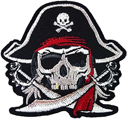 Pirate Skull Cross Swords Red Turban Ghost Embroidered Iron on Patch