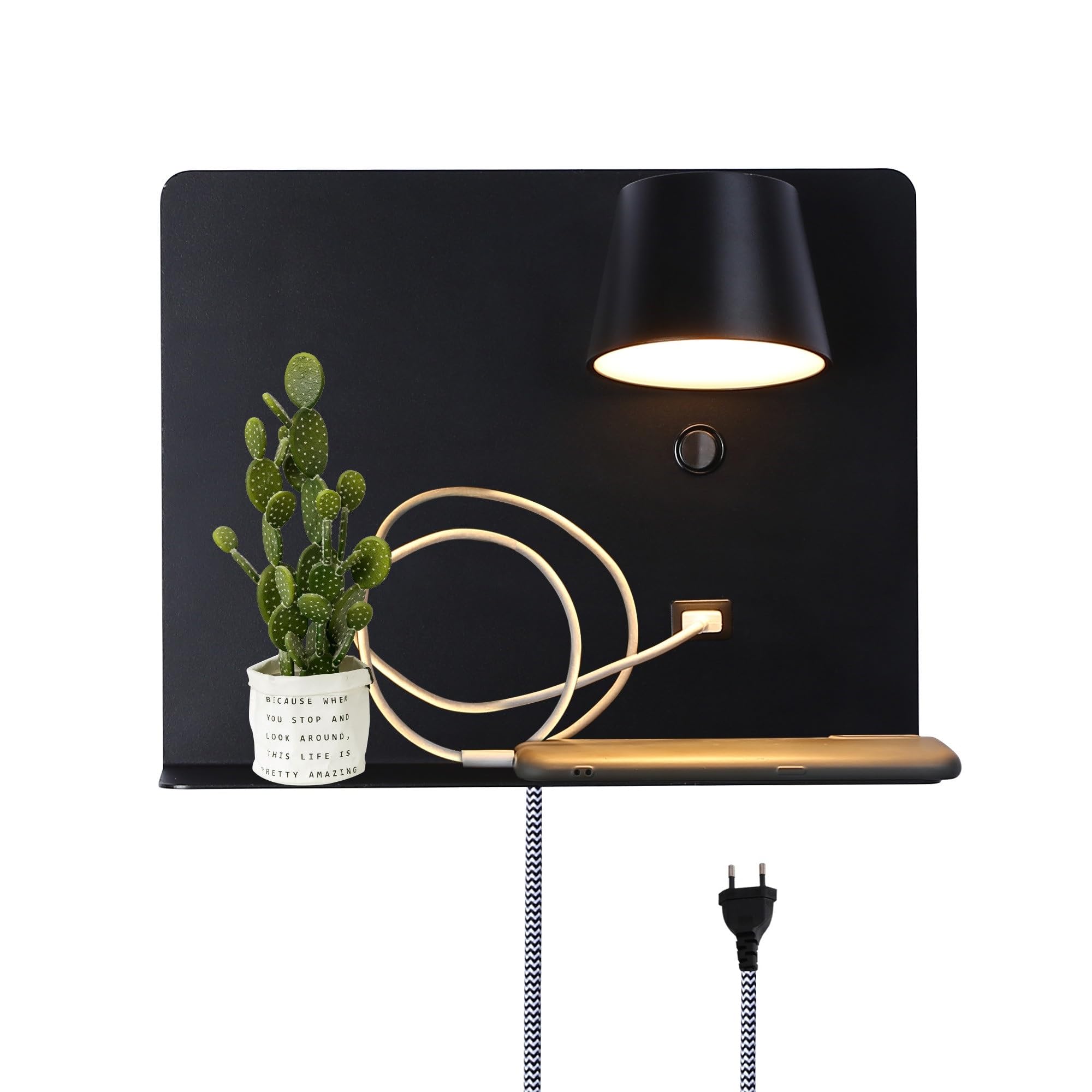 SUNLLOK Modern LED Wall Light with USB Charging Port Case - Indoor Rotate Reading Wall Sconces with Shelves - Adjustable Warm White Wall Lamp Fixture for Living Room, Kid Bedroom (Large)