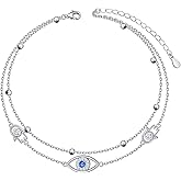 HOOHWE Anklets for Women 925 Sterling Silver Blue Evil Eye Infinity Butterfly Adjustable Multilayer Layered Summer Beach Ankle Bracelet Foot Chain Jewelry for Women