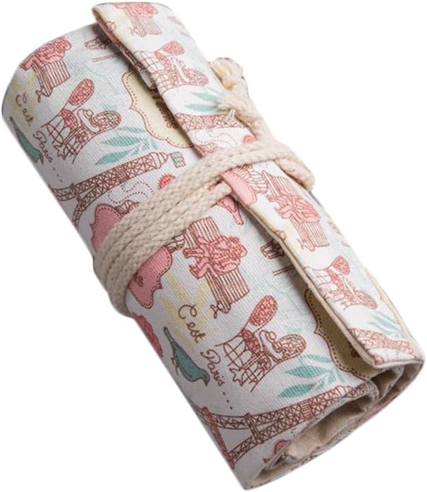 WDOIT 1PCS Stationery Bag Storage Bag Canvas Colored Pencils Wrap Bag Travel Portable Pencils Pouch Case Hold for Artist Students Supplies (72 Holes)