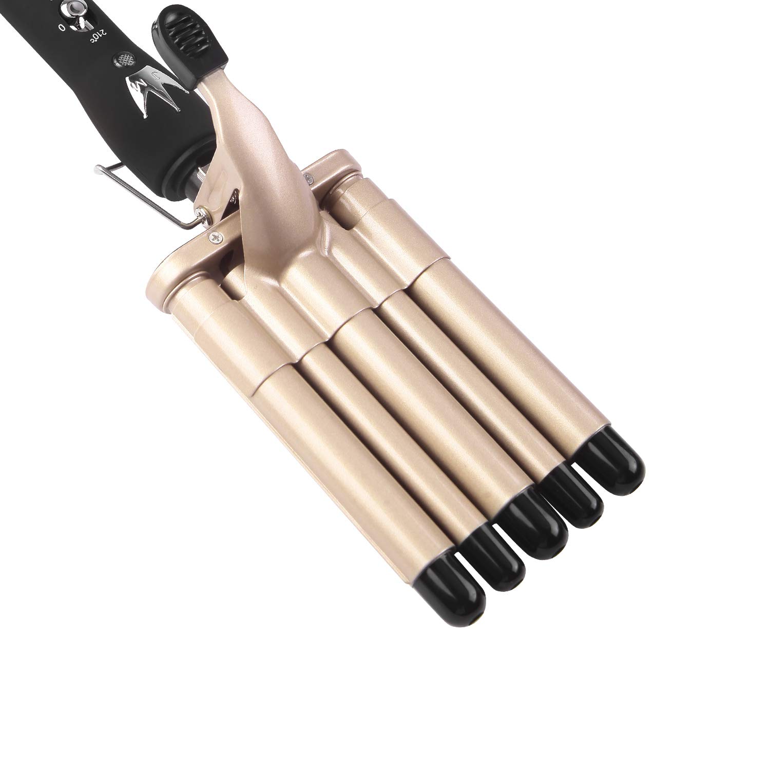 5 Barrel Curling Iron Wand Dual Voltage Hair Crimper - 13mm Ceramic Tourmaline 5 Barrels, Temperature Adjustable Portable Hair Waver Heats Up Quickly (Gold): Beauty