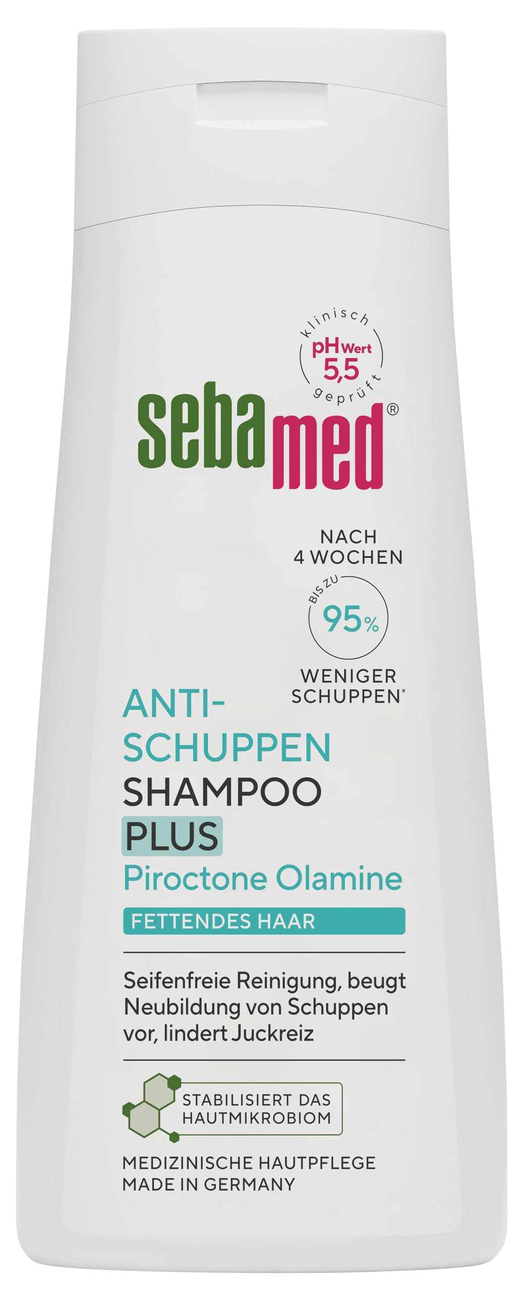 Sebamed Antischuppen Shampoo plus, bis zu 95% weniger Schuppen nach nur 4 Wochen, Shampoo für Damen und Herren, auch zur Bekämpfung von fettendem Haar und Juckreiz, für die tägliche Reinigung, 200 ml
