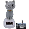 Gray Cute Solar Powered Dancing Cat Doll Figure - Swinging Solar Ornaments, Cat Figurine Statue Swinging Car Dashboard Decoration Ornaments Dashboard Office Home Desk Decor，Learning and Education Tool