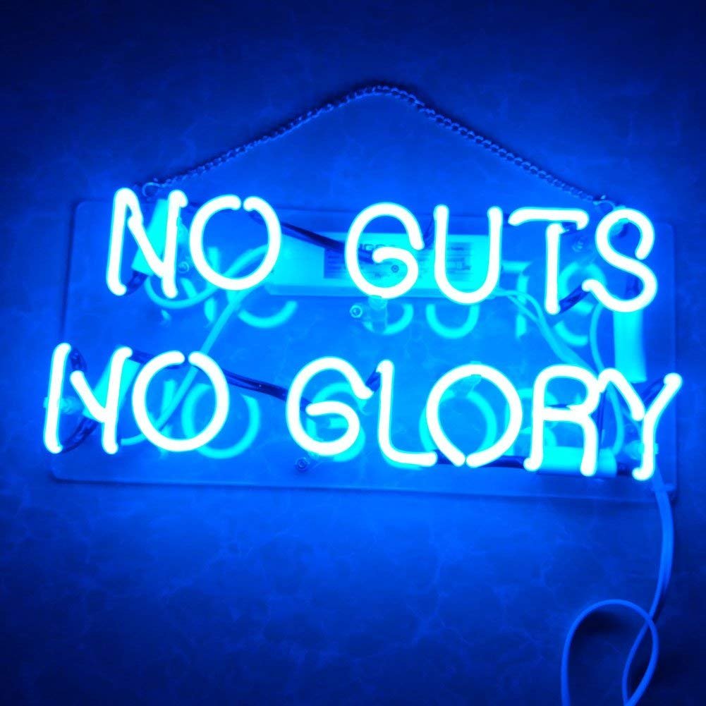 Mugua “No Guts No Glory” Real Glass Handmade Beer Neon Sign 14" x 10" for Bar Bedroom Garage Game Room