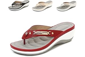 Crepuscute Women's Rhinestone Leather Platform Wedge Flip-Flop Slip-On Summer Beach Comfortable Low Top Walking Shoes Outdoor Party Travel Fashion Slide Sandals