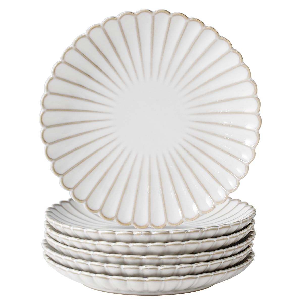Photo 1 of Maxramic 6-Piece Ceramic dessert Plates set,8 inch French Vintage Embossed Petal Petten Plates, Serving Plates for Kitchen, Salad, Pasta, Steak, Microwave & Dishwasher Safe,Housewarming Gift(Petal)
